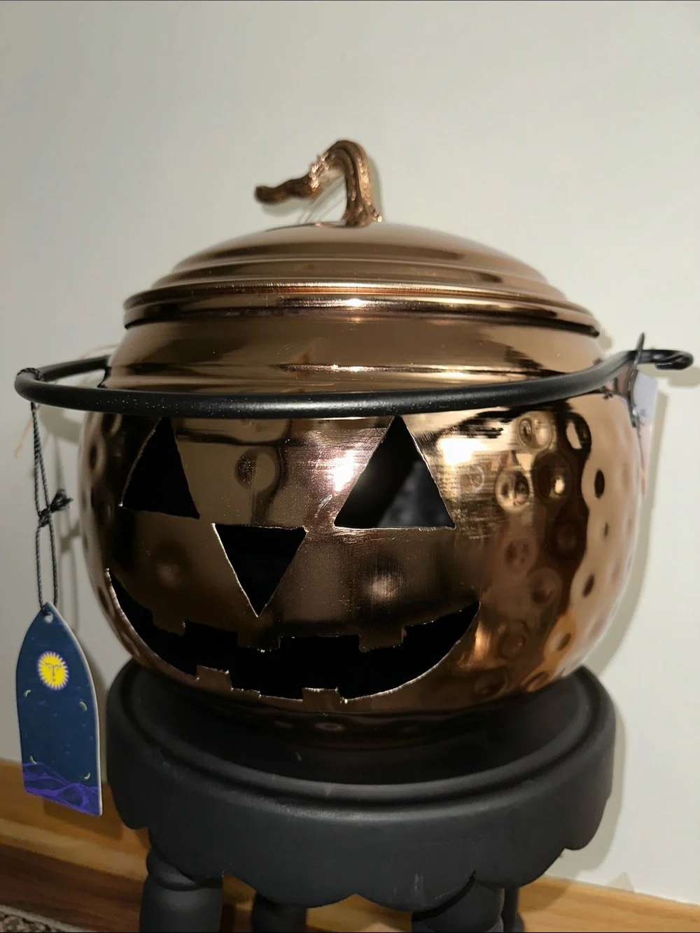 Metallic Copper Jack-O'-Lantern Decorative Candy Cauldron - Home Accents
